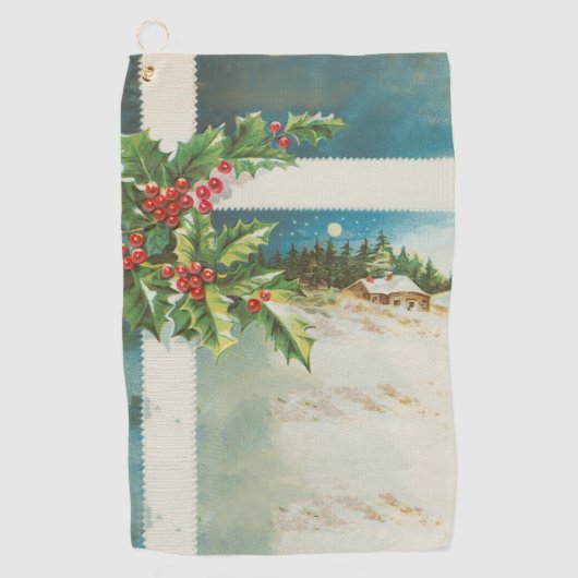 Kerstscène Holly Snow Winter Golfhanddoek (Voorkant)