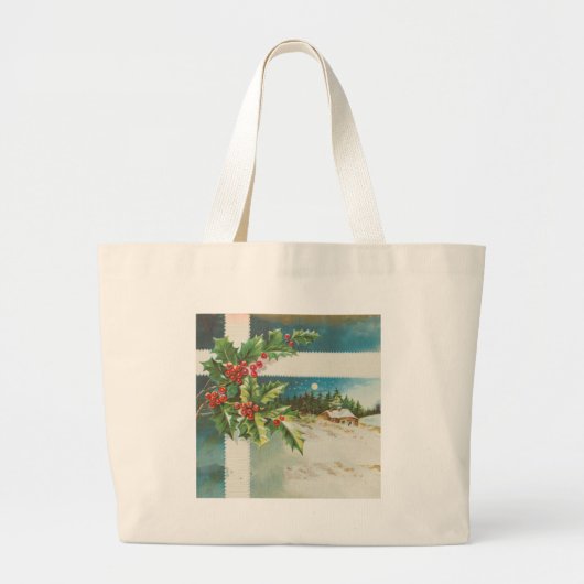 Kerstscène Holly Snow Winter Grote Tote Bag (Voorkant)