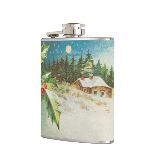 Kerstscène Holly Snow Winter Heupfles (Links)