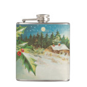 Kerstscène Holly Snow Winter Heupfles (Voorkant)