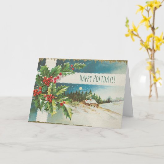 Kerstscène Holly Snow Winter Kaart (Gele Bloem)