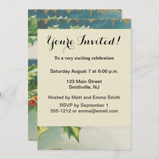 Kerstscène Holly Snow Winter Kaart (Voorkant / Achterkant)