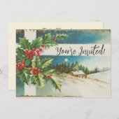 Kerstscène Holly Snow Winter Kaart (Voorkant / Achterkant)