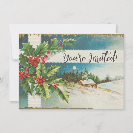 Kerstscène Holly Snow Winter Kaart (Voorkant)