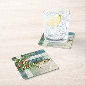 Kerstscène Holly Snow Winter Kartonnen Onderzetters (Insitu)