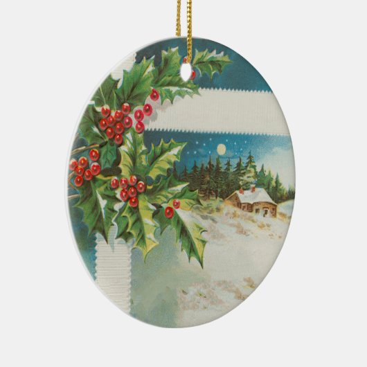 Kerstscène Holly Snow Winter Keramisch Ornament (Rechts)