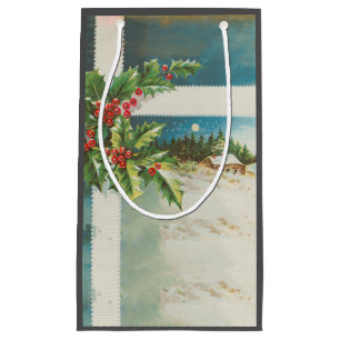 Kerstscène Holly Snow Winter Klein Cadeauzakje