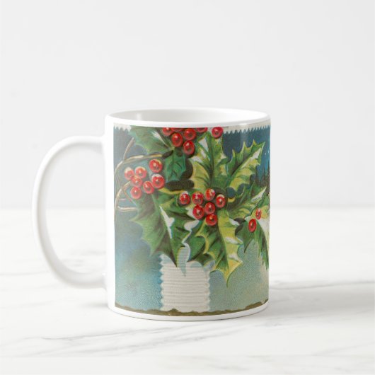 Kerstscène Holly Snow Winter Koffiemok (Links)