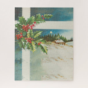 Kerstscène Holly Snow Winter Legpuzzel