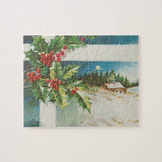 Kerstscène Holly Snow Winter Legpuzzel (Horizontaal)