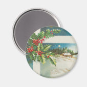 Kerstscène Holly Snow Winter Magneet (Voorkant / Achterkant)