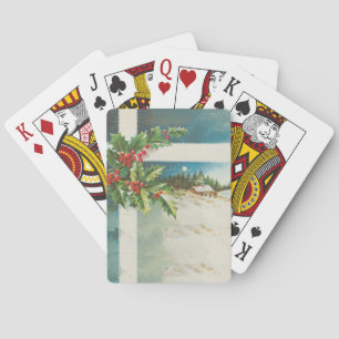 Kerstscène Holly Snow Winter Pokerkaarten