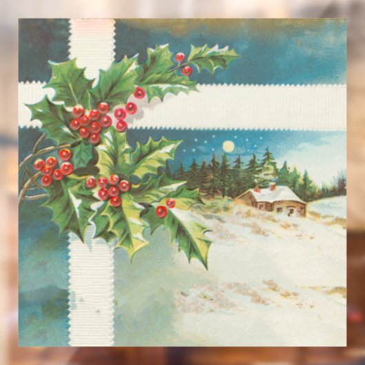 Kerstscène Holly Snow Winter Raamsticker (Vel 2)
