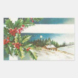Kerstscène Holly Snow Winter Rechthoekige Sticker