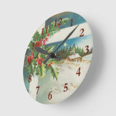 Kerstscène Holly Snow Winter Ronde Klok (Hoek)