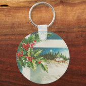 Kerstscène Holly Snow Winter Sleutelhanger (Voorkant)