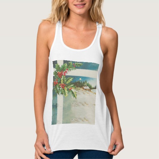 Kerstscène Holly Snow Winter Tanktop (Voorkant)