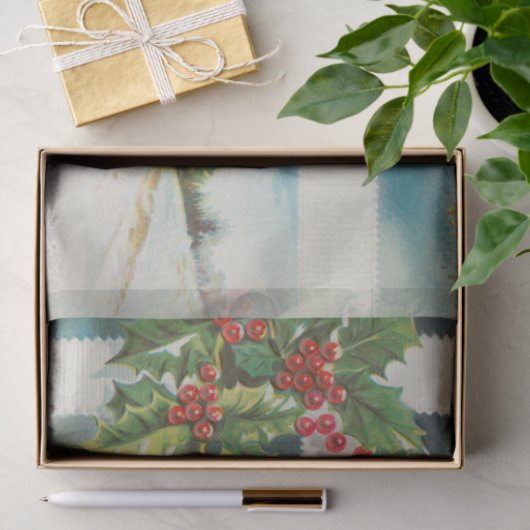 Kerstscène Holly Snow Winter Tissuepapier (Geschenk)