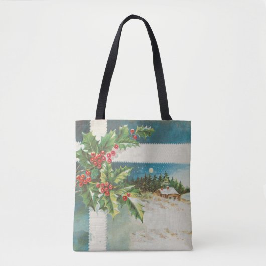Kerstscène Holly Snow Winter Tote Bag (Voorkant)
