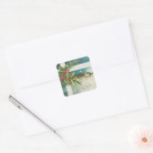 Kerstscène Holly Snow Winter Vierkante Sticker (Envelop)