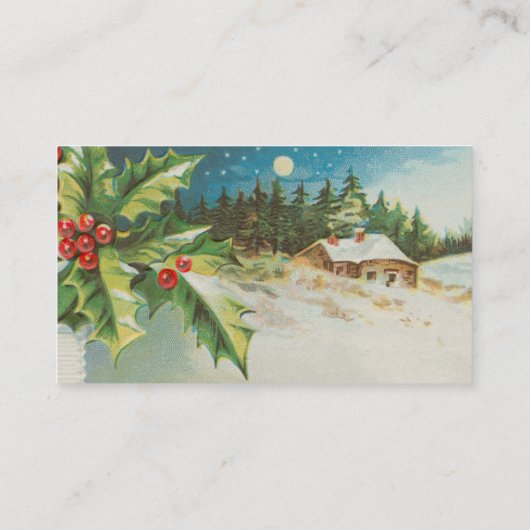 Kerstscène Holly Snow Winter Visitekaartje (Achterkant)