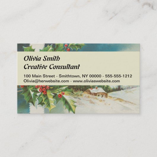 Kerstscène Holly Snow Winter Visitekaartje (Voorkant)