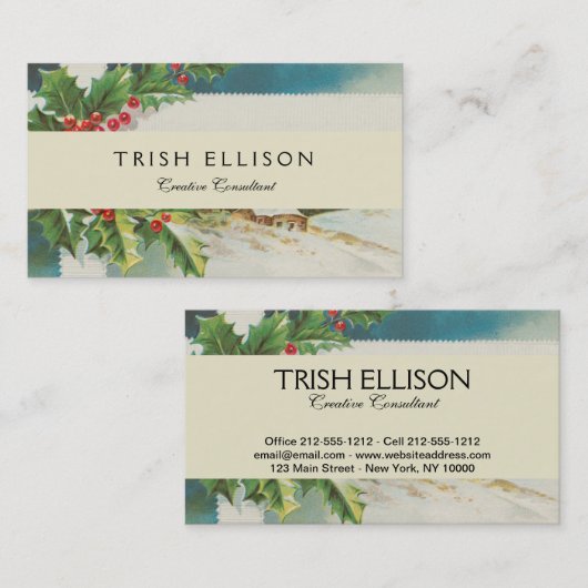 Kerstscène Holly Snow Winter Visitekaartje (Voorkant / Achterkant)