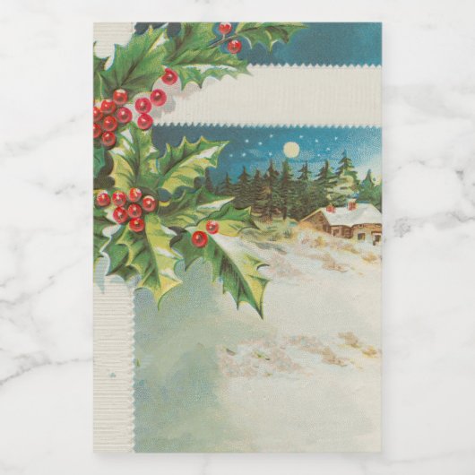 Kerstscène Holly Snow Winter Voedselcontainer Etiket (Enkel label)