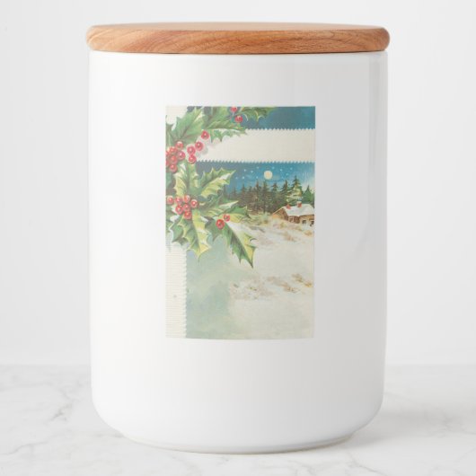 Kerstscène Holly Snow Winter Voedselcontainer Etiket (Voorkant)