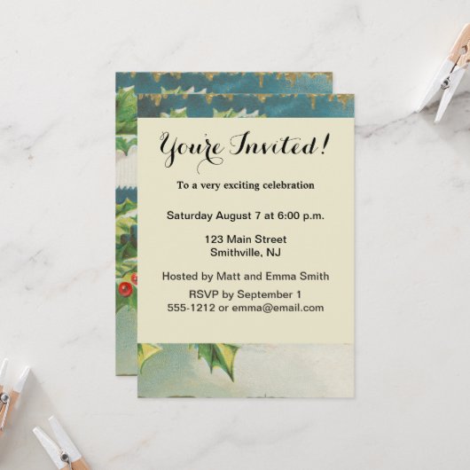 Kerstscène Hulst Sneeuw Winter Kaart (Voorkant / Achterkant in situ)