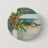 kerstscene hulst sneeuw winter kunstwerk ronde button 5,7 cm (Voorkant)