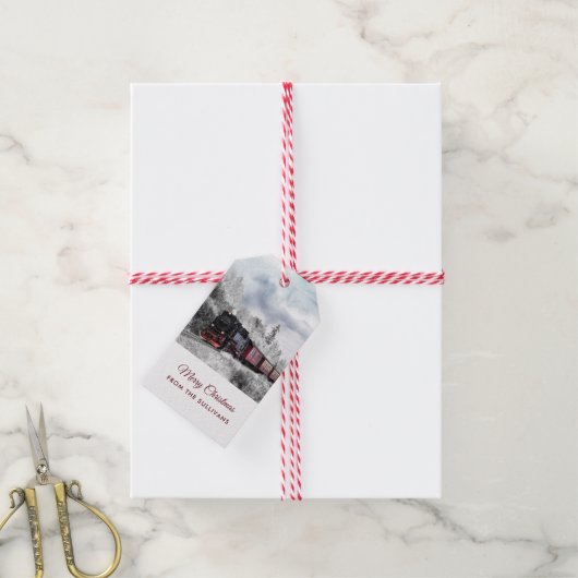  kerstscène in de winter cadeaulabel (Met Touw)