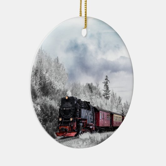  kerstscène in de winter keramisch ornament (Rechts)