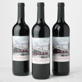  kerstscène in de winter wijn etiket (Flessen)