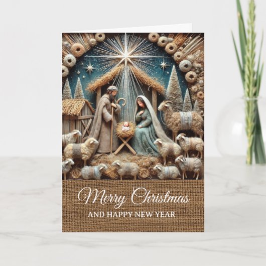 Kerstscène in vintage rustieke stijl Prettig Kerst Kaart (Voorkant)