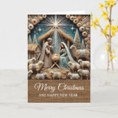 Kerstscène in vintage rustieke stijl Prettig Kerst Kaart (Gele Bloem)