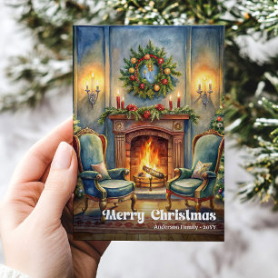 Kerstscene in vintage stijl met rustieke kleurenpa feestdagenkaart