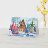 Kerstscène met A-frame en rode vrachtwagen Kaart (Gele Bloem)