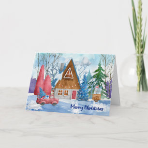 Kerstscène met A-frame en rode vrachtwagen Kaart