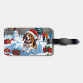 Kerstscene met Beagle in sneeuw Bagagelabel (Achterkant horizontaal)