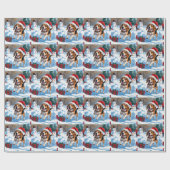 Kerstscene met Beagle in sneeuw Cadeaupapier (Vlak)