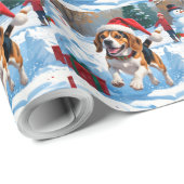 Kerstscene met Beagle in sneeuw Cadeaupapier (Rol Hoek)