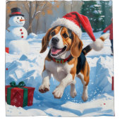 Kerstscene met Beagle in sneeuw Douchegordijn (Voorkant)
