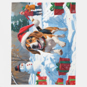 Kerstscene met Beagle in sneeuw Fleece Deken (Voorkant)