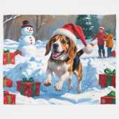 Kerstscene met Beagle in sneeuw Fleece Deken (Voorkant (Horizontaal))