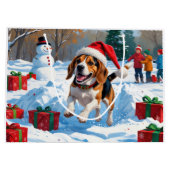 Kerstscene met Beagle in sneeuw Groot Cadeauzakje (Achterkant)