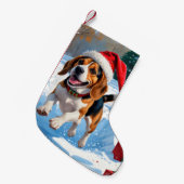 Kerstscene met Beagle in sneeuw Kleine Kerstsok (Voorkant (Hangend))