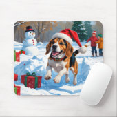 Kerstscene met Beagle in sneeuw Muismat (Met muis)