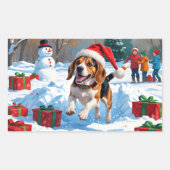 Kerstscene met Beagle in sneeuw Rechthoekige Sticker (Voorkant)