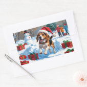 Kerstscene met Beagle in sneeuw Rechthoekige Sticker (Envelop)